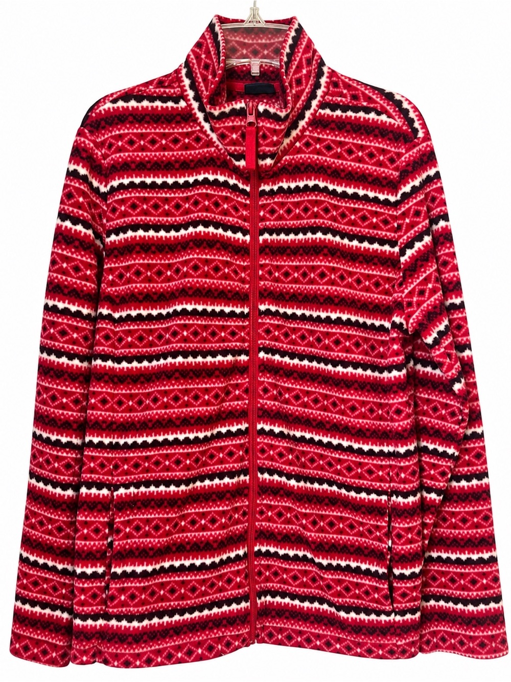 Basic Editions Fair Isle Fleece Outdoor Cabin Cozy Red Nordic Winter Jacket S